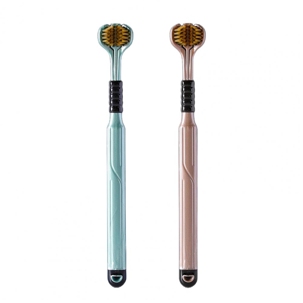 2 stuks driezijdige tandenborstel zachte haren volwassen tandenborstel drie zijden reizen metgezel tandenborstel: WHITE