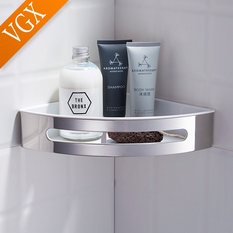 VGX HOShower-mir de rangement d'angle en acier inoxydable, étagères murales, accessoires de cuisine, étagère transparente, évaluation T1