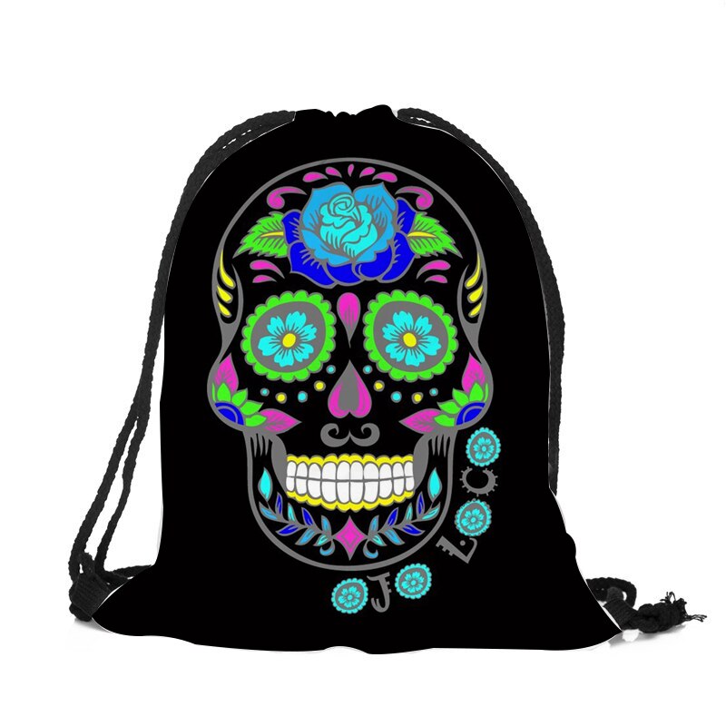 Punk Women Drawstring Bags Backpack Halloween Skull Print Newest Vintage College Students School Bagpack Girls Feminina Sack