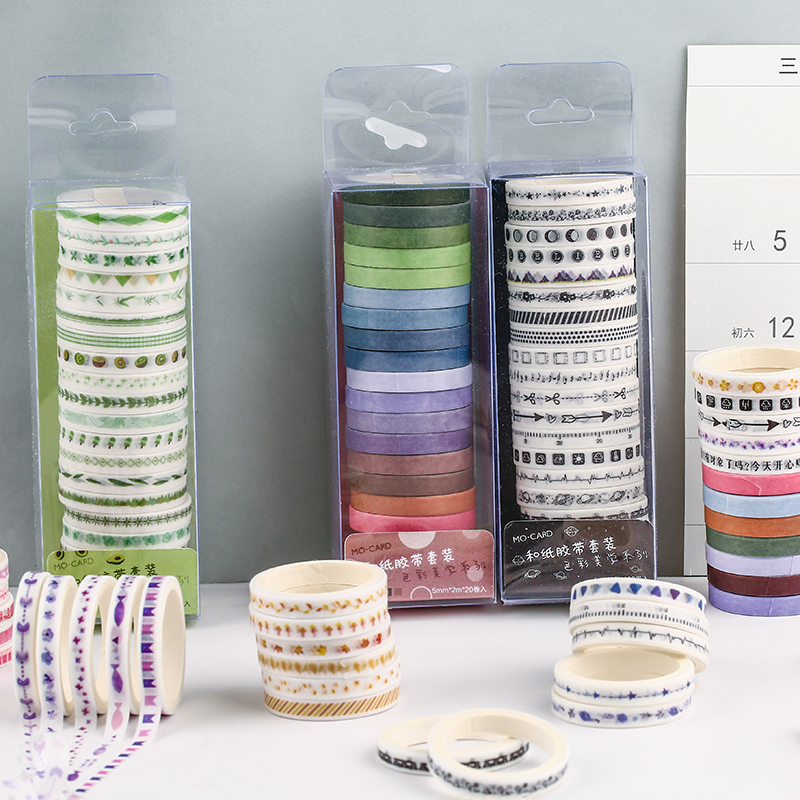 Washi tape papel adhesivo decorado multicolor para hacer scrapbooking, cinta de papel de arroz, celo japonés, decoración, manualidades, álbum de recortes, papelería japonesa, varios colores, paquete de 20 rollos