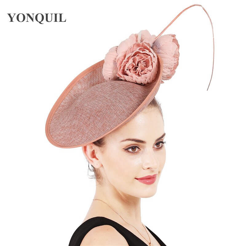 Grands chapeaux élégants fascinants pour femmes, chapeaux décoratifs pour fête de mariage, photographie, accessoires pour cheveux: peach