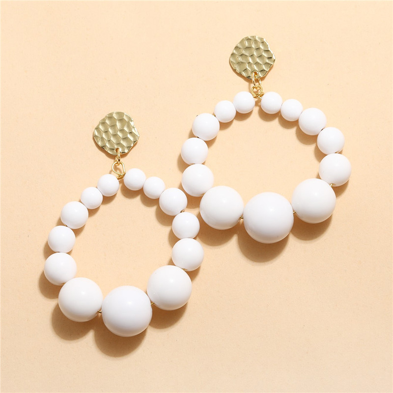 Kolorowe kolczyki w kształcie kropli z koralikami dla kobiet dziewczynki 2021 Trend akrylowe kolczyki w stylu Vintage Hoop kobiece czeski biżuteria Party Beach Gift: F Bead Earrings