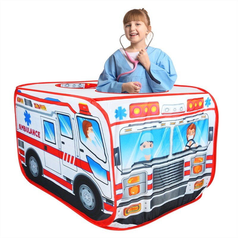 Tente de jeu pour enfants, tente de pompier, jeu de Police, camion de feu et voiture de Police, maison de jeu pour enfants, cabane à jouets pliable facile: ambulance