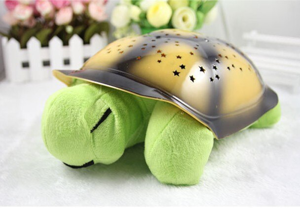 Lámpara de proyector de tortuga de peluche para niños, proyector de cielo estrellado de música, juguete luminoso para dormir, decoración de dormitorio, luz nocturna: green