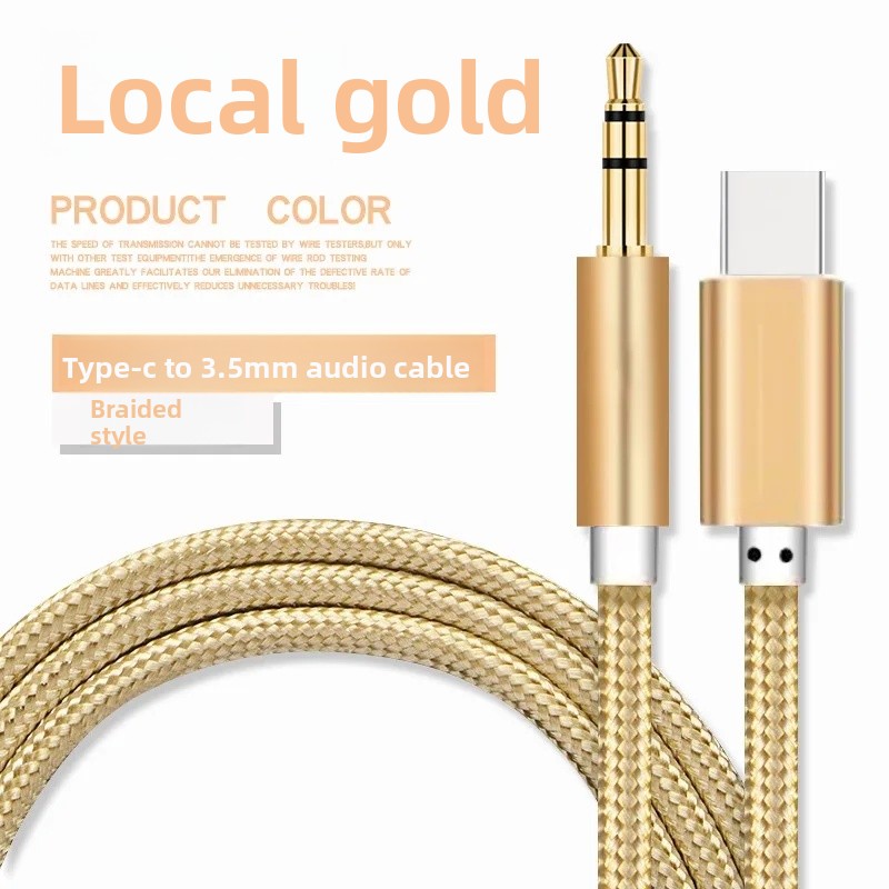 3.5mm til type c lydadapter kabel biltelefontilkobling høyttaler aux konverteringslinje vevd tpc for forbrukerelektronikk: Gull