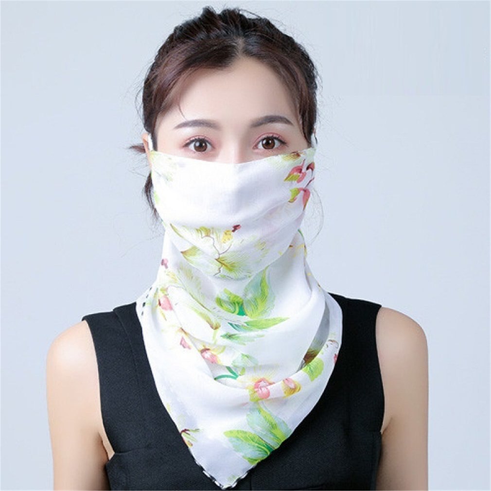 Summer Women Face Mask Neck Protection and Face Protection Sun Veil Scarves Chiffon Mounting Ear Adjustable Tightness Mask: 11