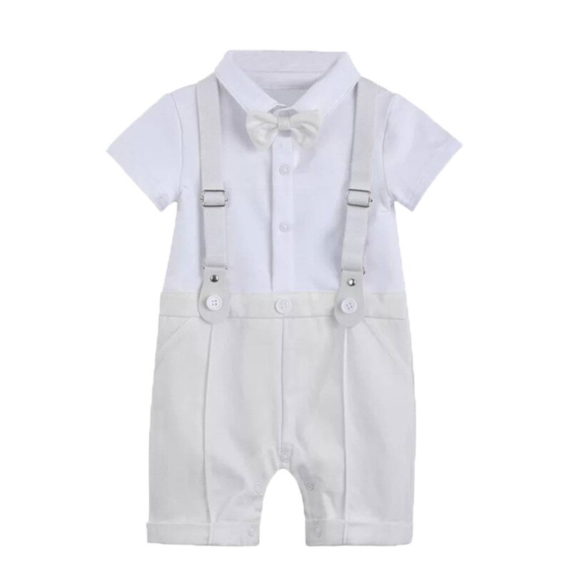Bebê formal vestido de verão manga curta meninos cavalheiro festa vestir roupa 1st aniversário macacão + chapéu colete roupas da criança