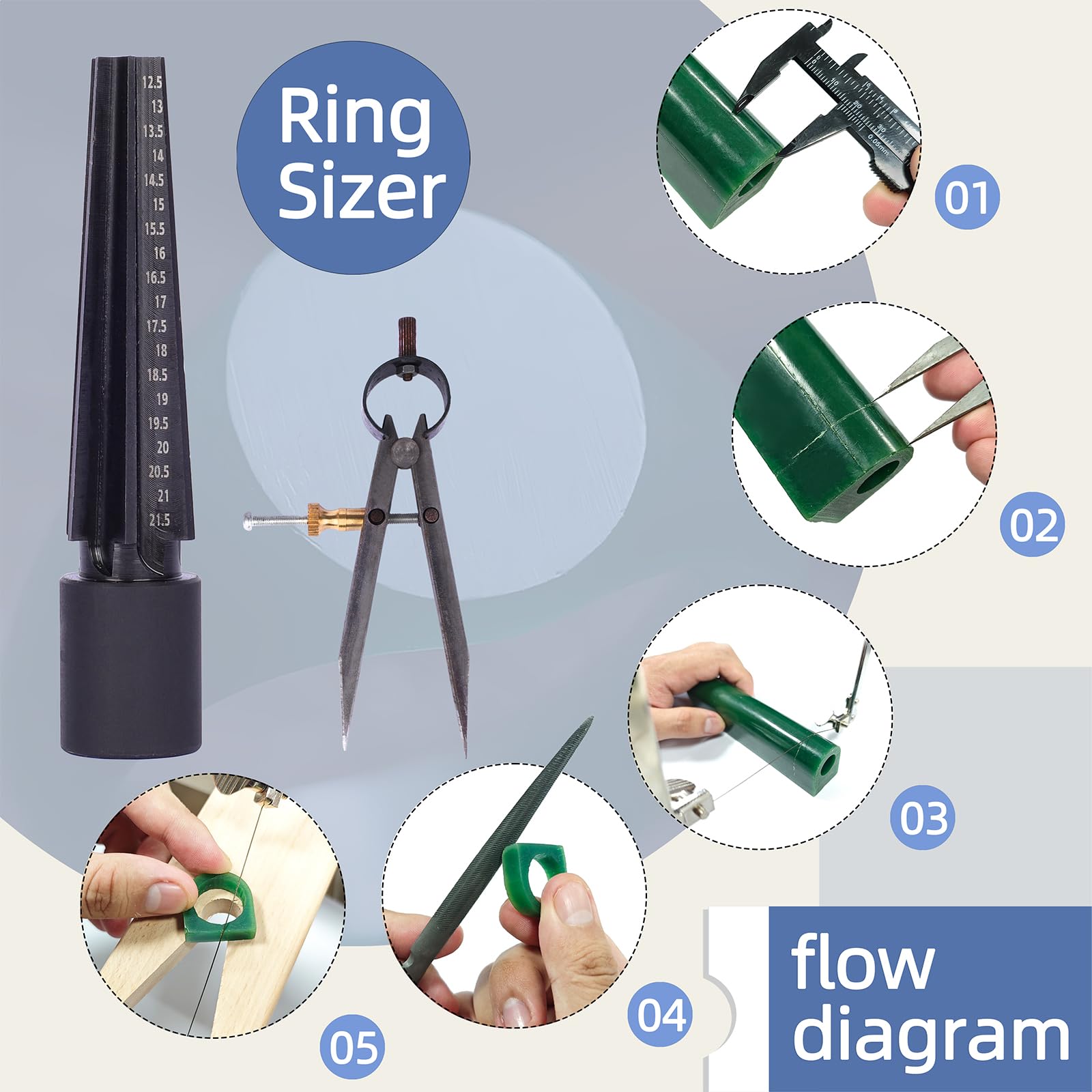 Jewelry Wax Ring Making Casting Tool Kit Wax Tube File Jewelry Ring Saw Frame with Blades 12 PCS Jewelers Bench Pin Clamp