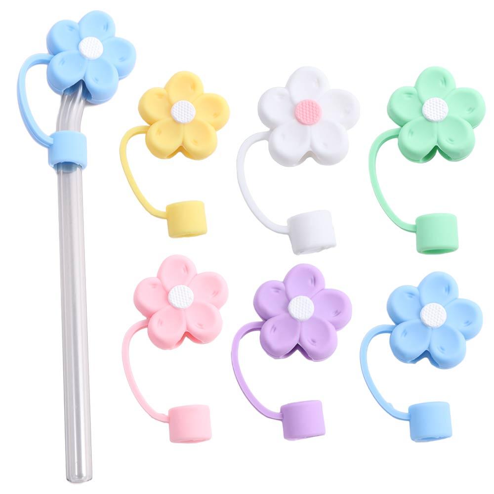 Blomformade silikonsugrörsskydd mjuka dammtäta sugrörsskydd med handtag blommande sugrörstoppare för tumblers