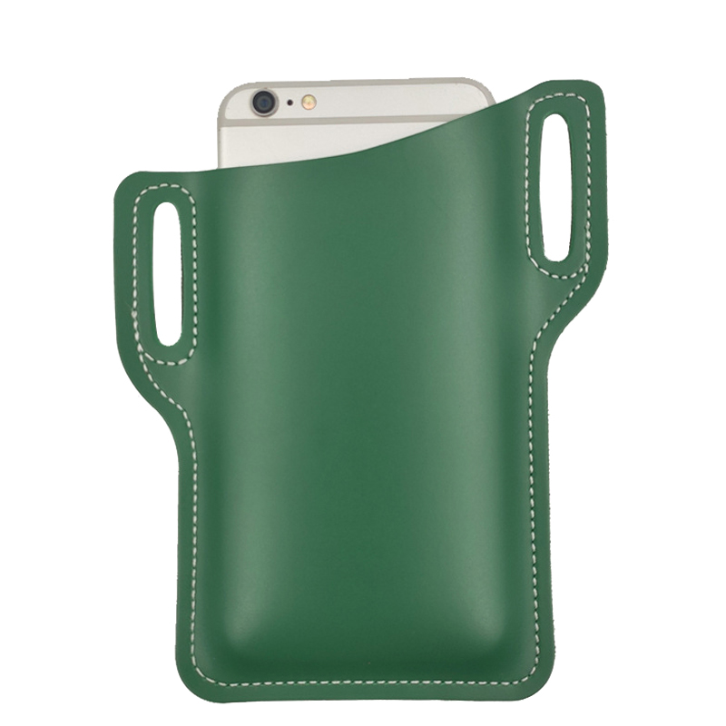 Protection Case Bag Durable Holsters For Phones Handmade Leather Waist Belt Loop Mobile Phone Holster 133x167MM: Green