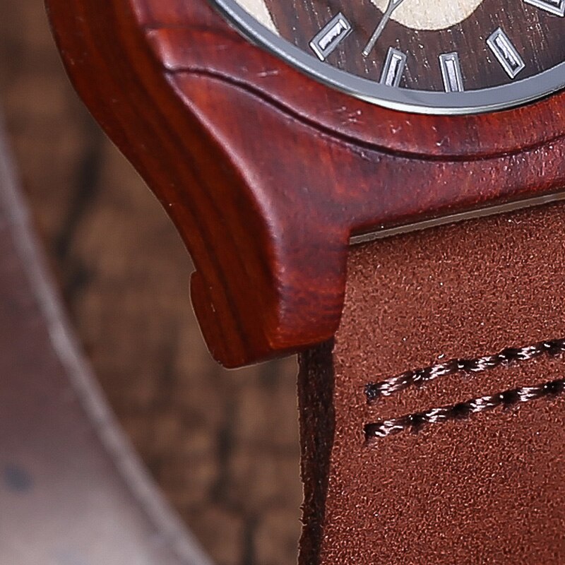 Nieuwste topmerk heren houten horloge unieke ogen wijzerplaat houten quartz horloges stijl leren band heren houten horloge