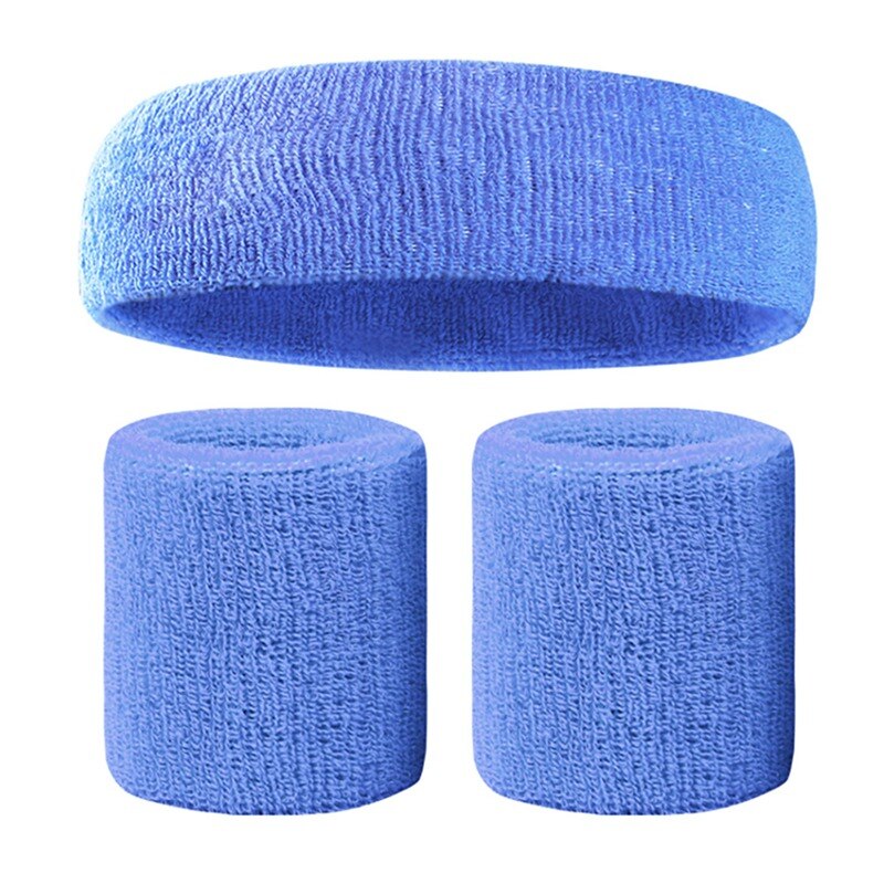 Pols Sport + 1 Pc Hair Band Wrap Bandage Fitness Hand Ademend Zweet Ondersteuning Polsband Absorberende Hoofd Wrap Katoen Set: L