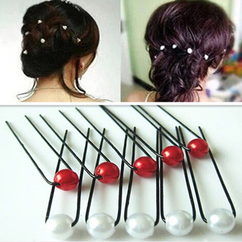 20pcs Bruiloft u-vorm haarspelden Bridal Prom Wit Rood Pearl Haarspelden Clips Barrette Haarspelden Haar Accessoires