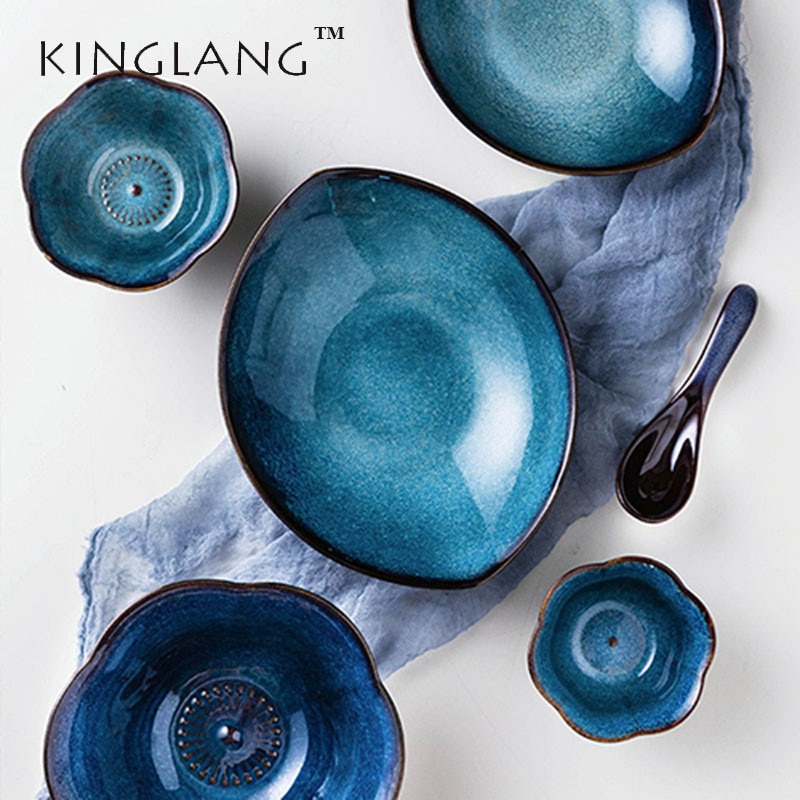 Kinglang Blue Eye Oven Glazuur Keramische Servies Schotel Plaat Ice Crack Porselein Servies Set