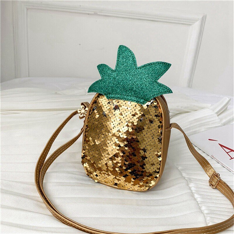 Nette Kinder Kinder Pailletten Erdbeere Ananas Crossbody Handtaschen Mädchen PU Runde Messenger Schulter Tasche Kleine Handtaschen: Gelb