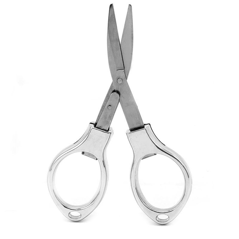1Pcs Folding Camping Stainless Steel Scissors Keychain Fishing Scissor Pocket Mini Cutter Crafts Sewing Safe: Silver plating hd