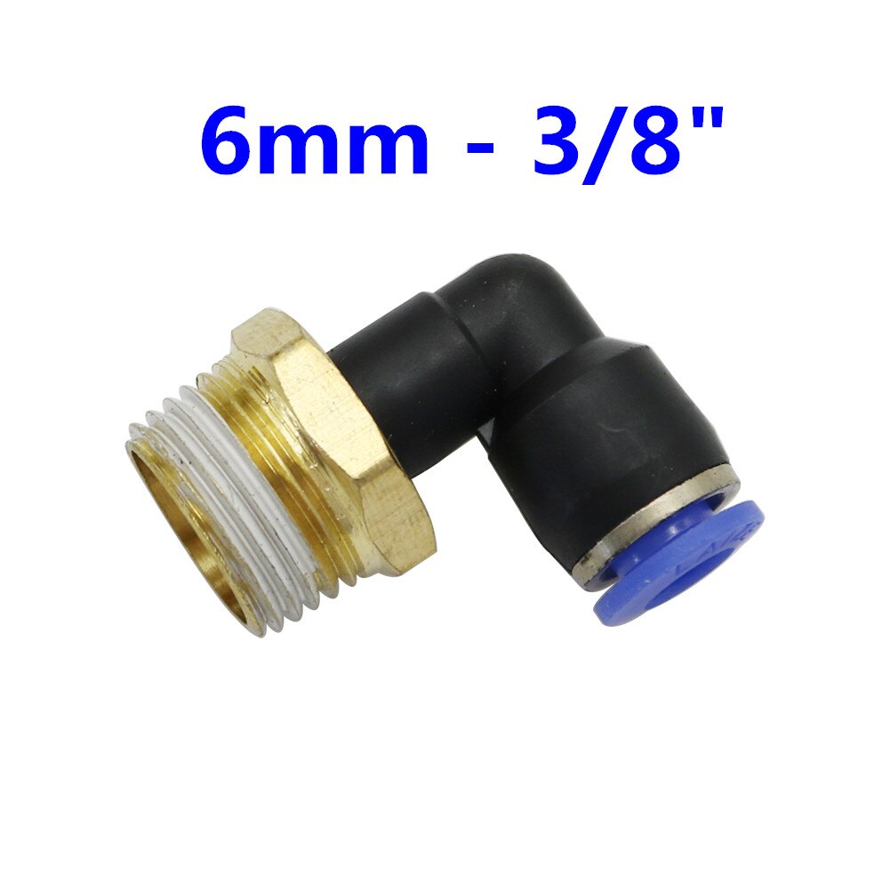 Conector de tubo neumático de aire, 10mm, 8mm, 6mm, 4mm, 12mm, OD, manguera de 1/8 &quot;, 1/4&quot;, 3/8 &quot;, 1/2&quot;, rosca macho, conectores en forma de L, accesorios de tubería: 6mm - 3I8 inch