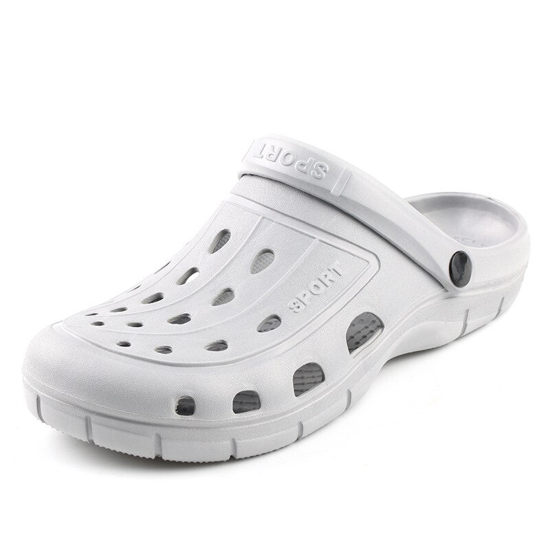 Sandaler herr hål tofflor mjuk botten slip-on skor mulor och träskor trädgård sandalias zapatos de hombre ihåliga skor: Ljusgrå / 10