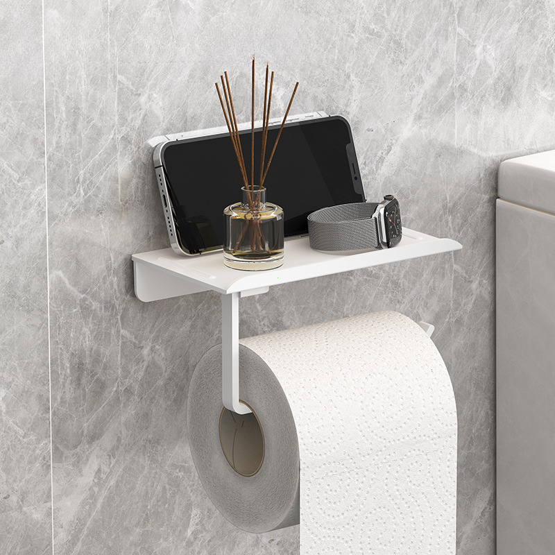 Toiletpapirrulleholder uden hulning, selvklæbende i badeværelsespapirholder i plastik, nem montering af papirrulleholder