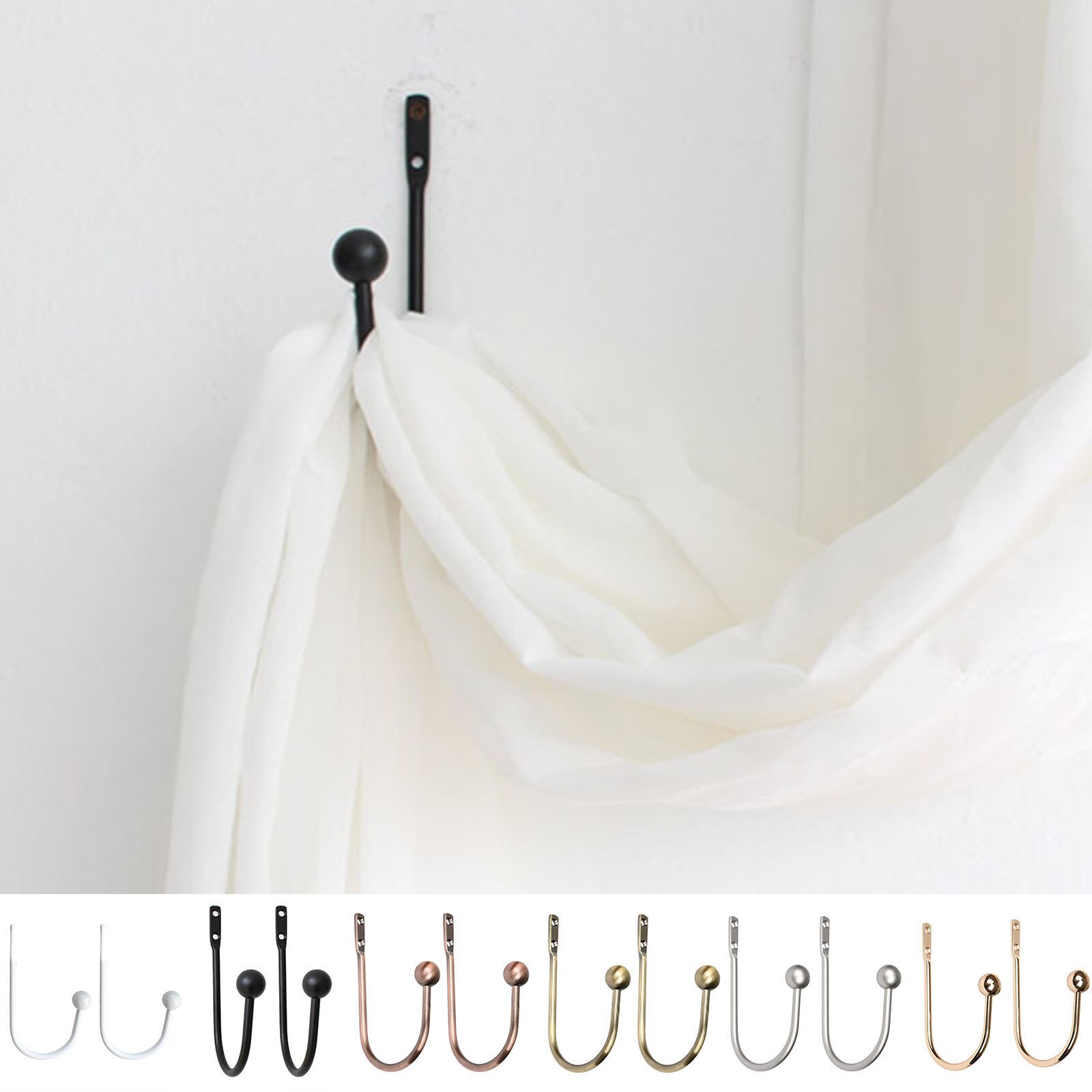 2Pcs U-shaped Round Curtain Hooks Window Wall Decoration Hanger Home Suppliers Metal Tie Tassel Arm Hook Hook Buckle Holdbacks