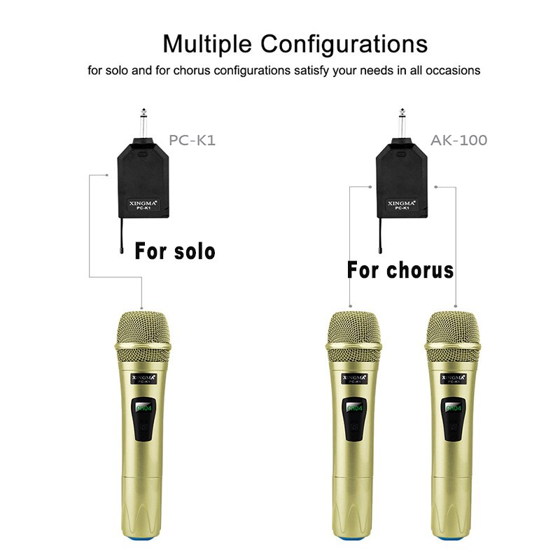 Xingma-microfone sem fio portátil, 2 canais, microfone dinâmico, vhf duplo, para sistema de karaokê, computador, ktv