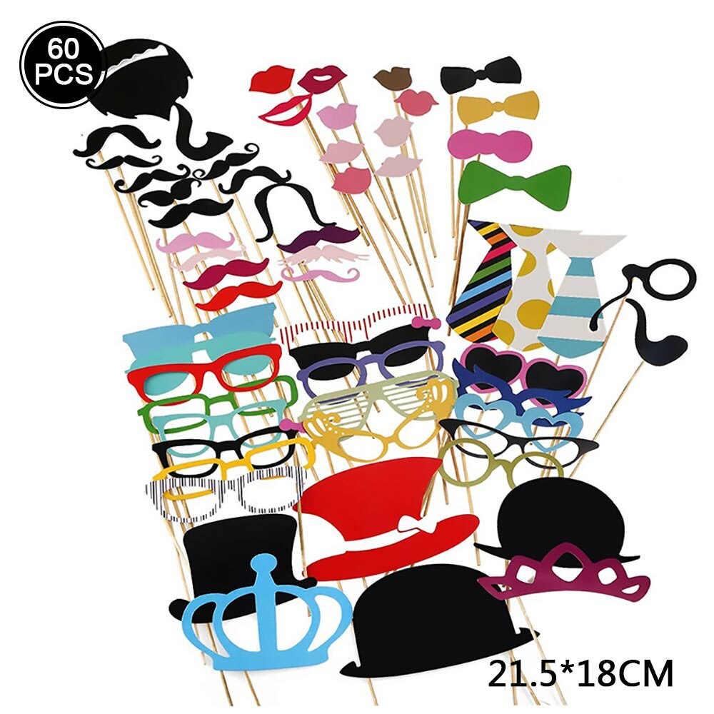 Accessoires Photo à main en or Rose, moustache de jeu de mariage, décor d&#39;anniversaire pour enfants, accessoires Photo, masque de déguisement enterrement de vie de jeune fille: 60PCS   I