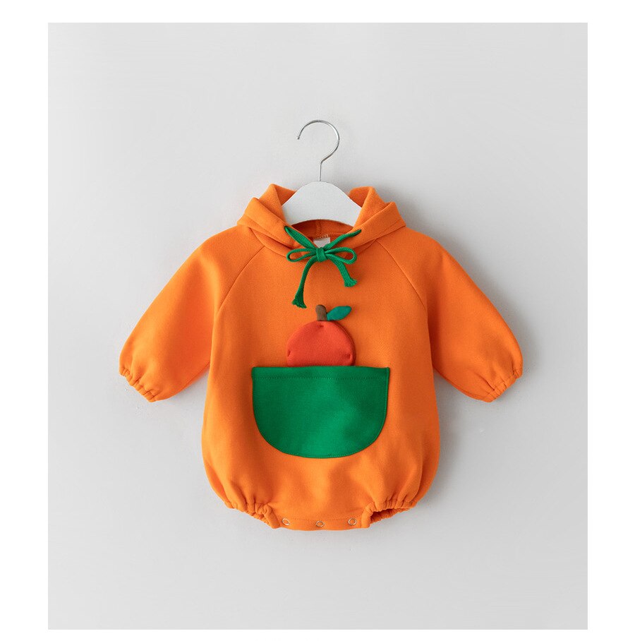 2021 nuovo primavera addensare fodera corpo per bambina tuta per bambini in cotone cartone animato con felpa con cappuccio abbigliamento per bambini: arancia / 3T   100cm