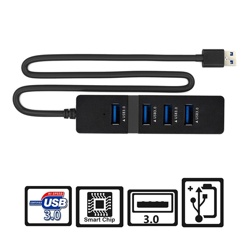 -USB 3.0 Hub 4-Port Adapter Charger Data Sync Super Speed PC Mac Laptop Desktop
