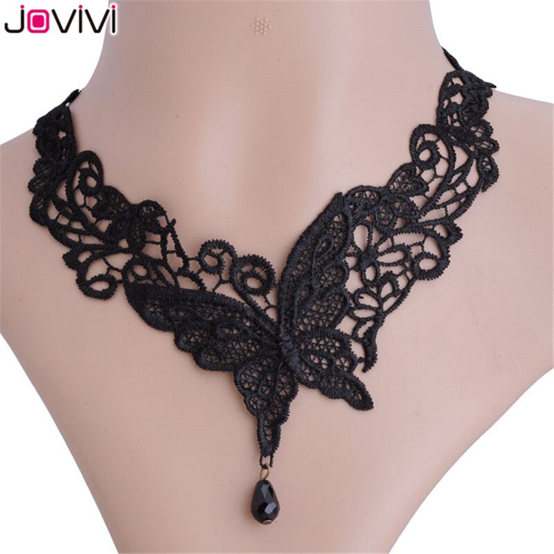 Jovivi 1 pc elegante senhoras preto laço gargantilha borboleta padrão simples punk vintage festa colar de renda