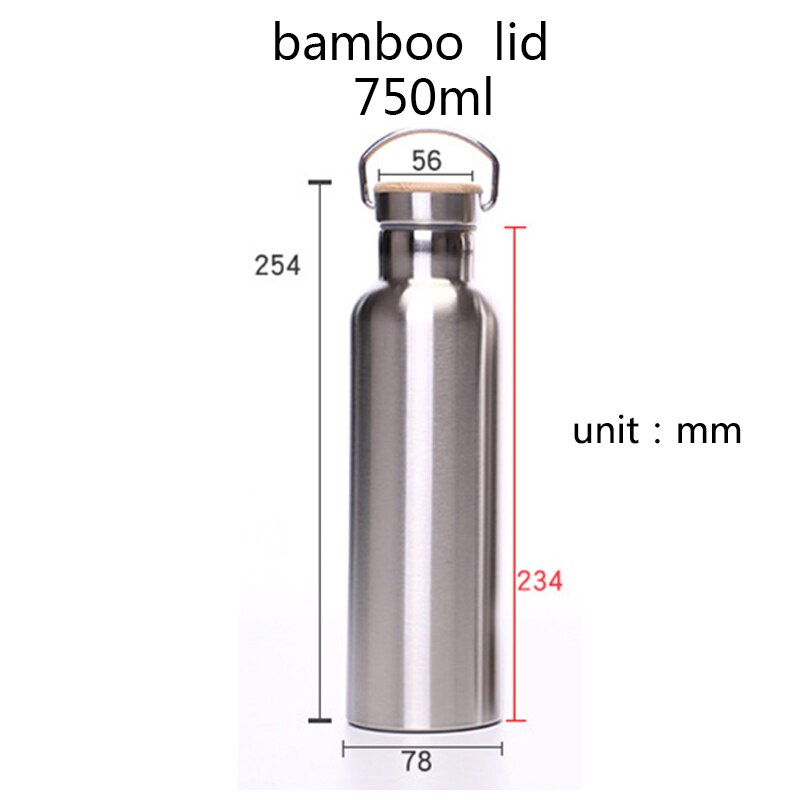 stainless steel thermos bottle double wall water bottle for travel camping hiking cycling: 750ml bamboo lid