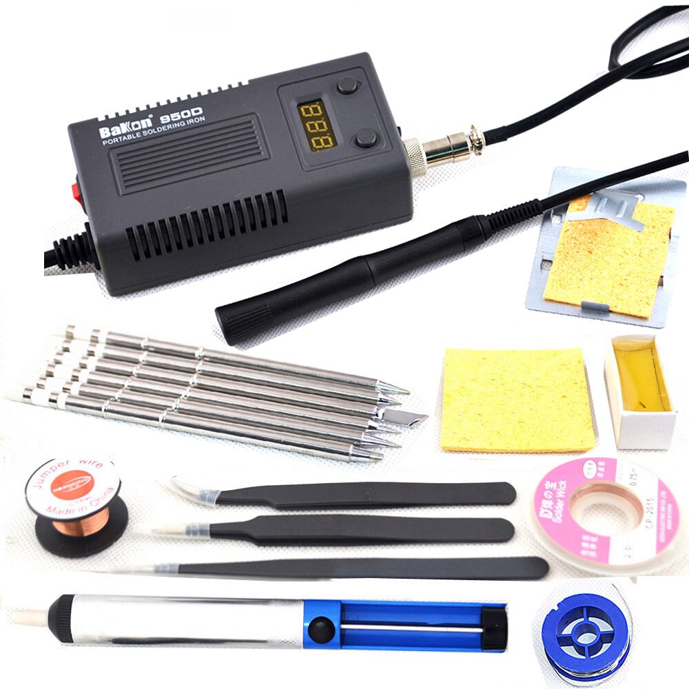 BAKON 950D 75W Mini portátil de soldadura de hierro Digital Estación de soldadura BGA kit con 6 uds/T13 punta (B K me BL B2 BC3 o BC2) 110-220v: 950D ST SET  3