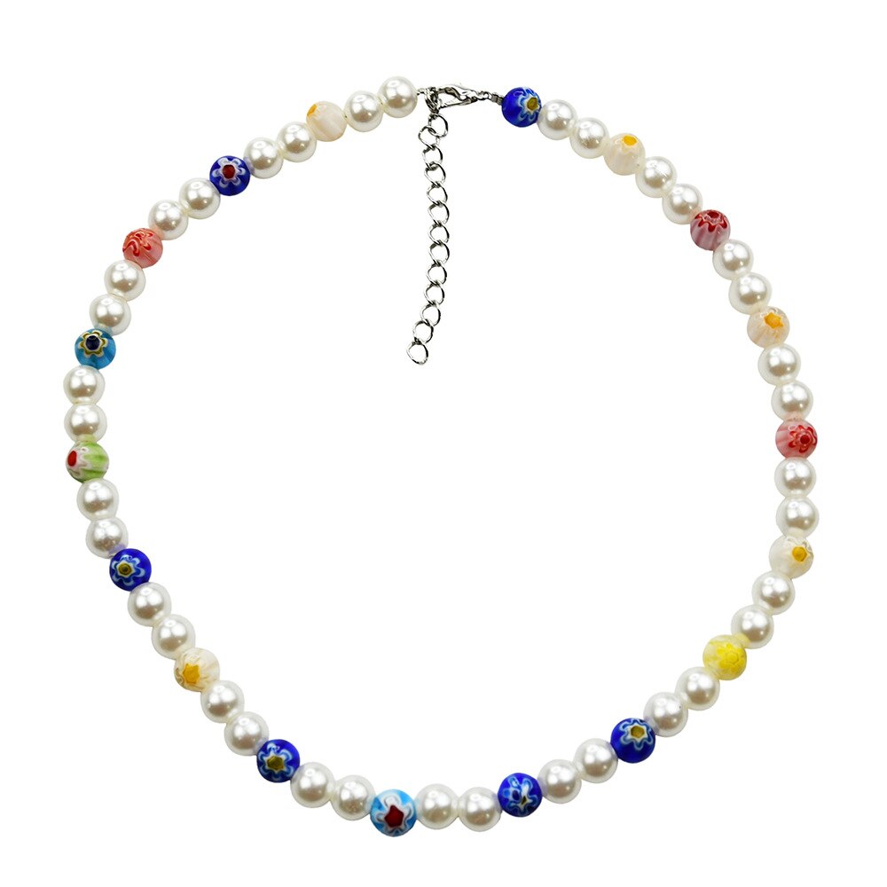 HUANZHI Korea Sweet Metal Chain Transparent Colorful Beaded Irregular Flowers Pearl Necklace for Women Party Jewelry: 30