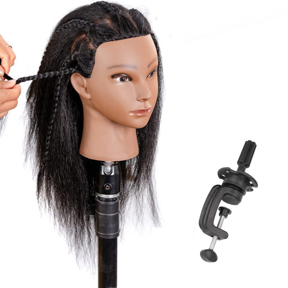 14 cali afrykańska głowa manekina z prawdziwymi włosami głowy Afro profesjonalna stylizacja plecionka trening Hairart fryzjer fryzjerstwo: Black