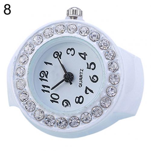 Mode Quartz Finger Ring Horloge Lady Horloge Meisje Horloge Silicon Horloge Ronde Horloge Strass Elastische Horloge: WHITE