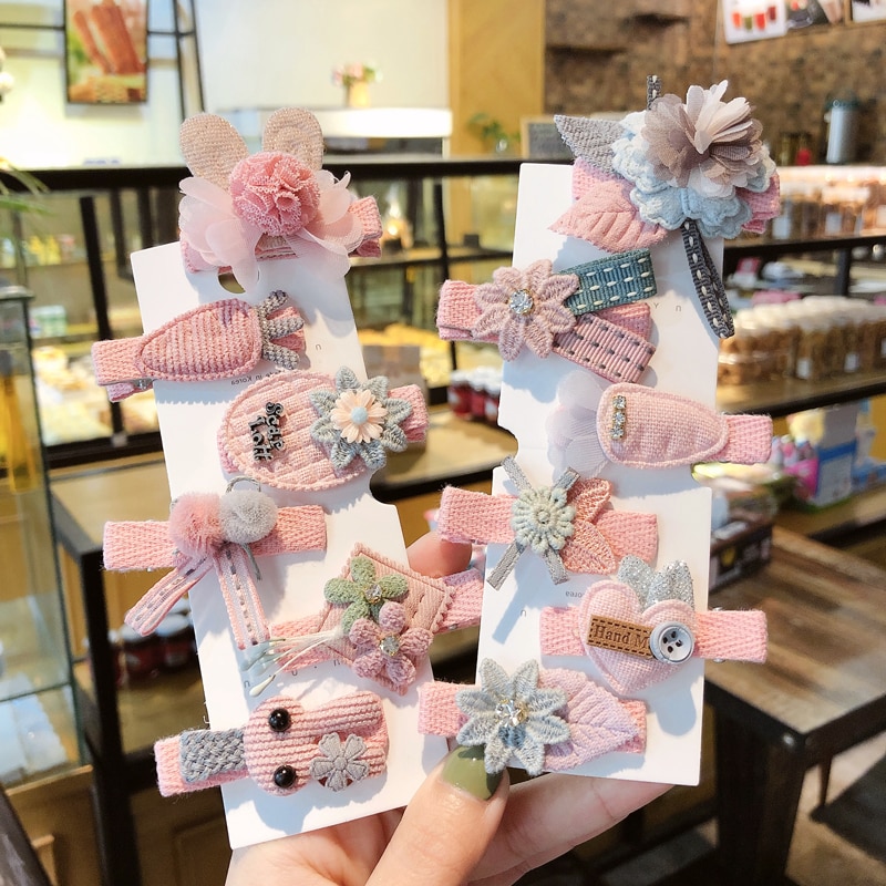 6 Stks/set Mooie Haaraccessoires Voor Kids Kinderen Roze Kant Bal Bloem Haarspelden Meisjes Prachtige Ster Dier Haar Clip Hoofddeksels