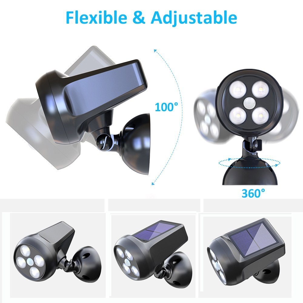 Solar Motion Sensor Spot light Garden Waterproof 360-Degree Rotatable 4LED Solar Panel for Path Porch Garden Path Wall Lights