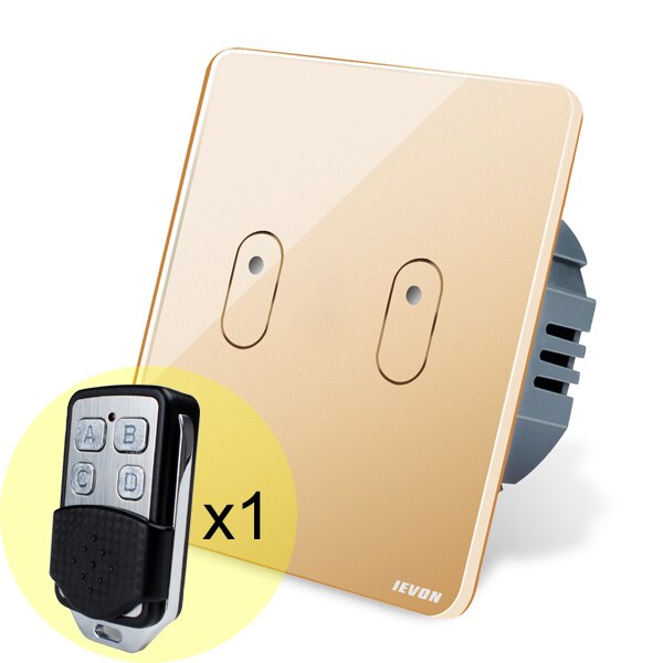 2 Gang remote control light Switch, black Glass Wireless remote control Switch, EU wall light switch touch remote control switch