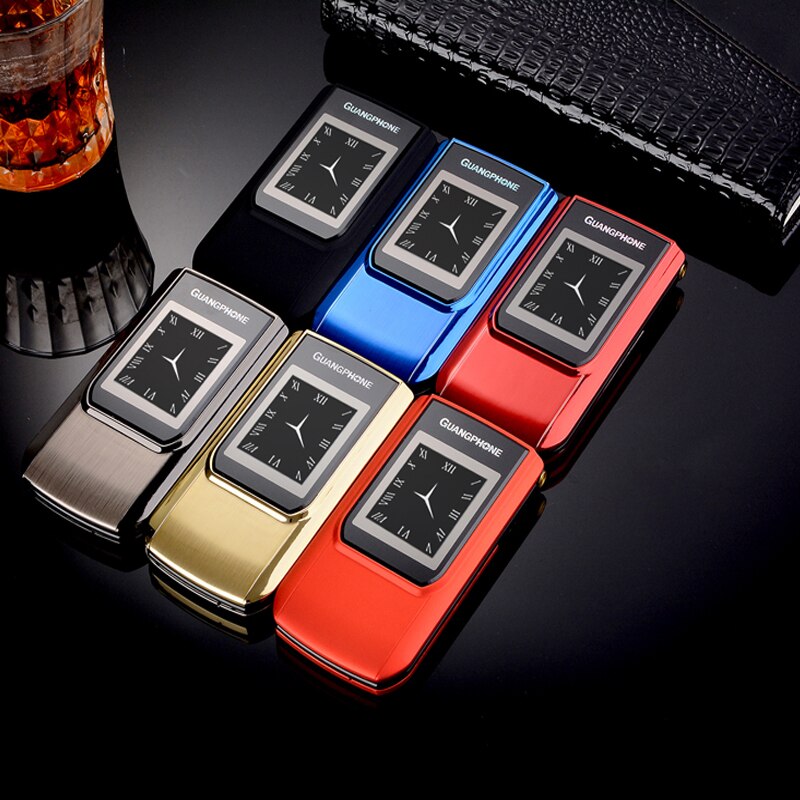 2G GMS Slim Flip Dual Screen Cheap Senior Touch Mobile Phone SOS Speed Dial Dual Sim Russian Key Cell Phone For Elder P047