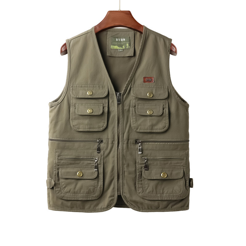 Herenvest met meerdere zakken, mouwloos jack, cargo vest voor heren, outdoor werkkleding, reis- en wandelvest, katoenen vest