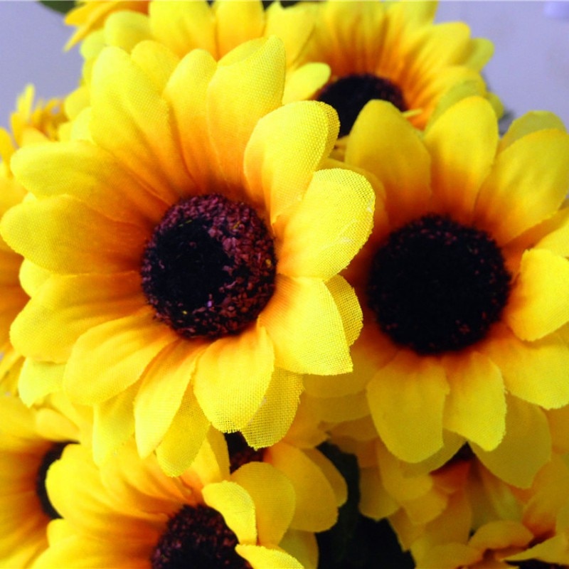 1 ramo de girasoles artificiales realistas, cabezas de girasoles de plástico artificiales, adornos de doméstica, accesorios