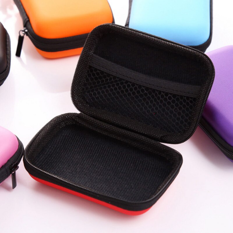 Portable Mini Zipper Hard Earphone Organizer Case Travel PU Leather Protective USB Cable Earbuds Case Bag