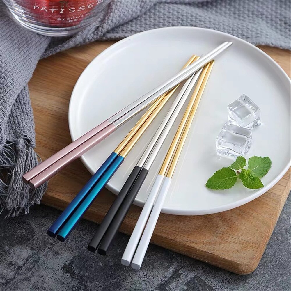Luxury 304 Stainless Steel Square Metal Chopsticks Household Gold-Plated Chopsticks Japanese-style 1 Pair Of Japanese Chopsticks
