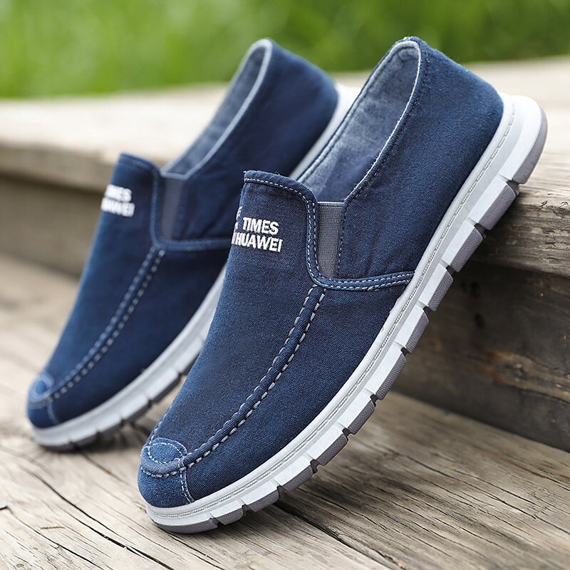 Slip-on Men's Canvas Shoes Breathable Lightweight Comfortable Men Shoes autumn Men's Casual Shoes Lazy Flat Shoes men: Dark blue / 10
