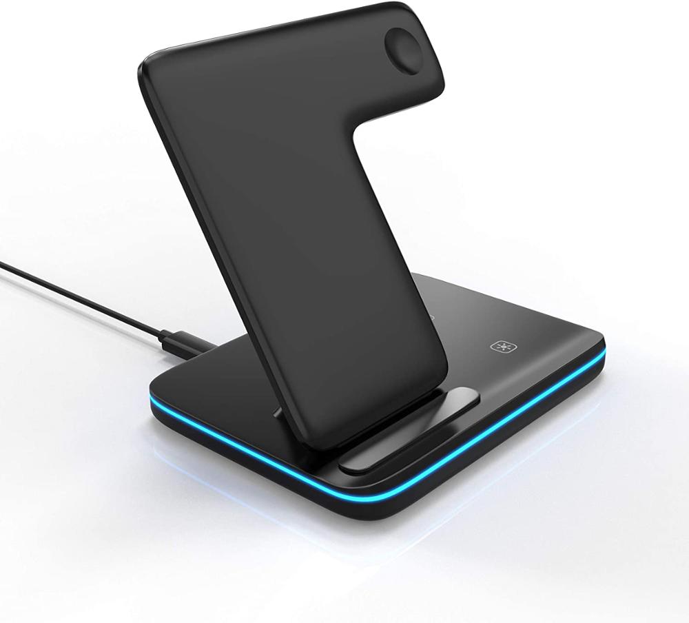 Soporte de cargador inalámbrico Qi 3 en 1 para Apple Watch SE 6 7 Airpods Pro 15W, estación de carga rápida para iPhone 13 12 11 XS XR X 8: 3 in 1 15W Black