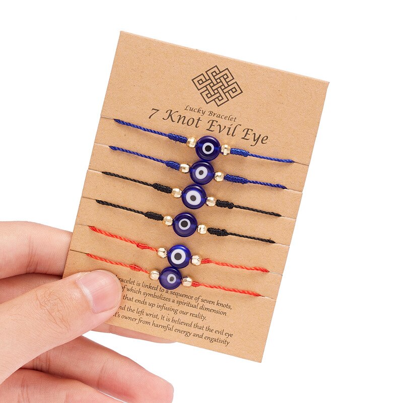 Trendy 6 Stks/set Turkije Evil Eye Knopen String Armband Voor Vrouwen Handgemaakte Geweven Touw Rood Zwart Lucky Vriendschap Kids Sieraden