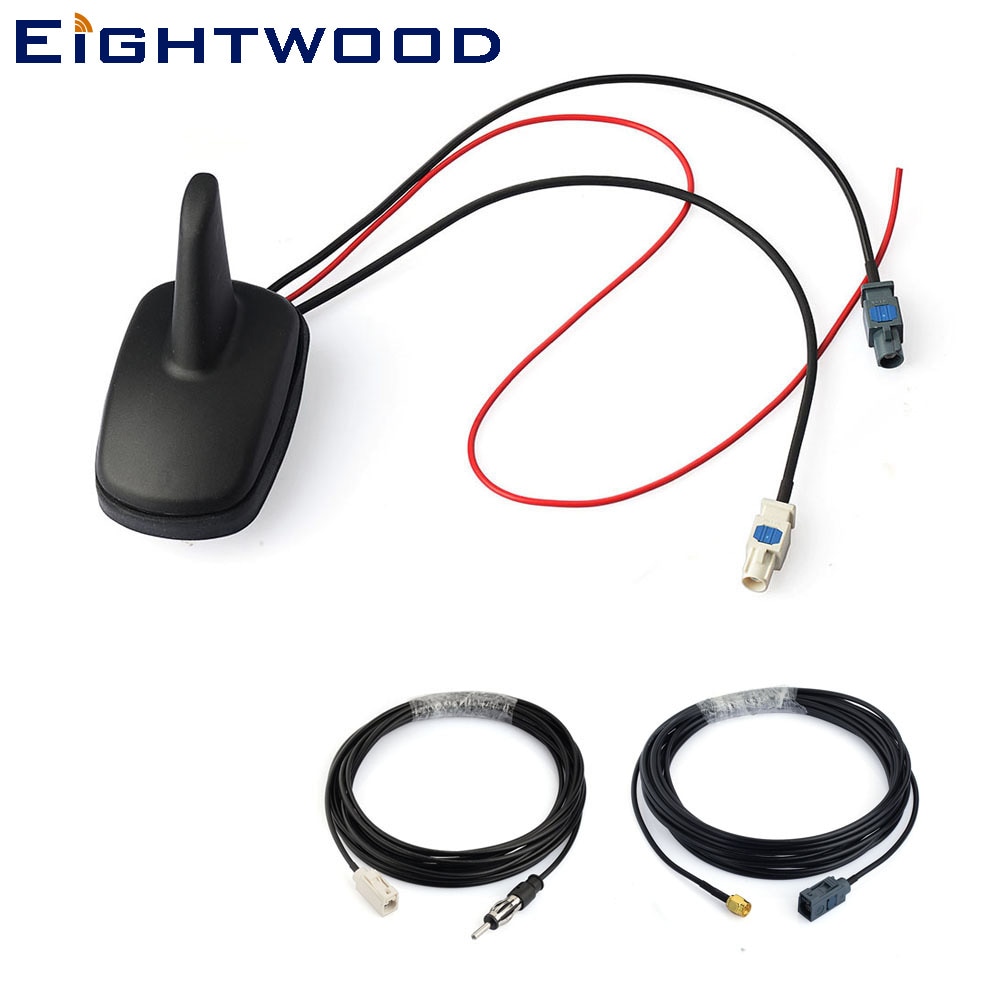 Eightwood Auto Dab + Fm Radio Stereo Amplified Antenne Dak Mount Haaienvin Antenne + Vervanging Kabel Kit Voor Kenwood pioneer Jvc