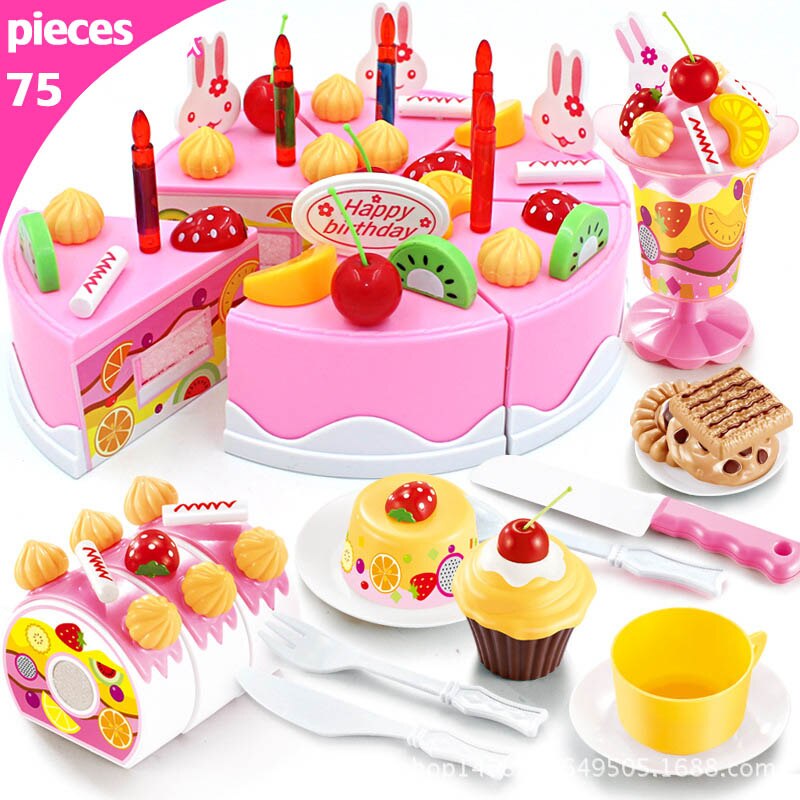 Mädchen simulation küche lebensmittel spielzeug 37-75 stück set DIY pretend zu spielen cut kuchen spielzeug geburtstag kuchen mit musik licht mädchen: 9