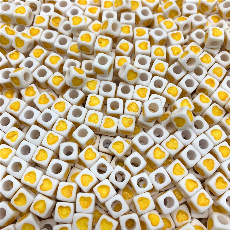 50pcs/Lot 7x7mm Acrylic Spaced Beads Square Shape Love Heart Beads For Jewelry Making DIY Handmade Charms Bracelet: 06