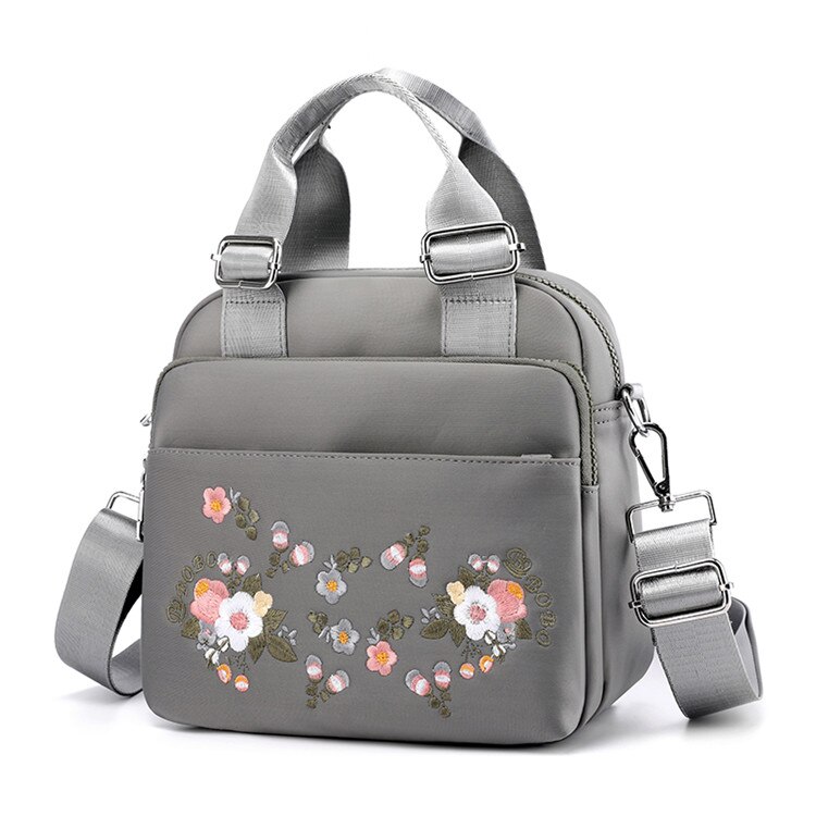 Marca multifuncional bolsas femininas bordados flores tote bolsa de ombro das senhoras mão crossbody sacos náilon bolsa: gray