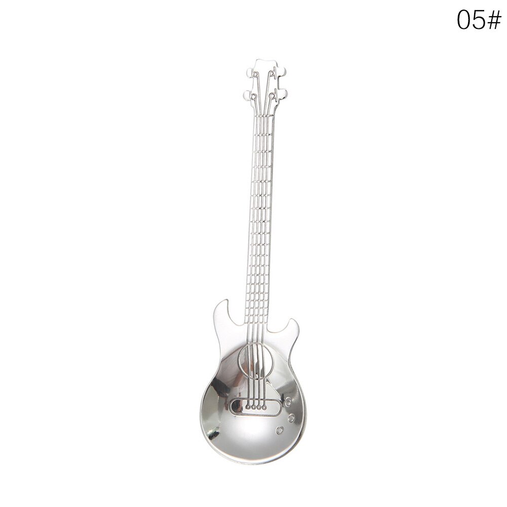 1 st färgglada rostfritt stål cool gitarr bordssked hem hållbar porslin bestick cocina accesorio teskedar: Silver-